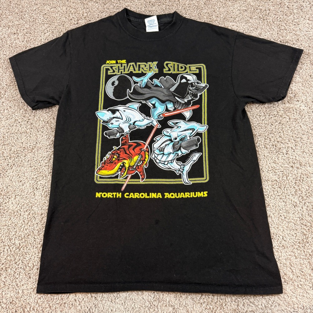 Delta Shark Side Star Wars Parody NC Aquariums Shirt Mens M Black Good Graphic